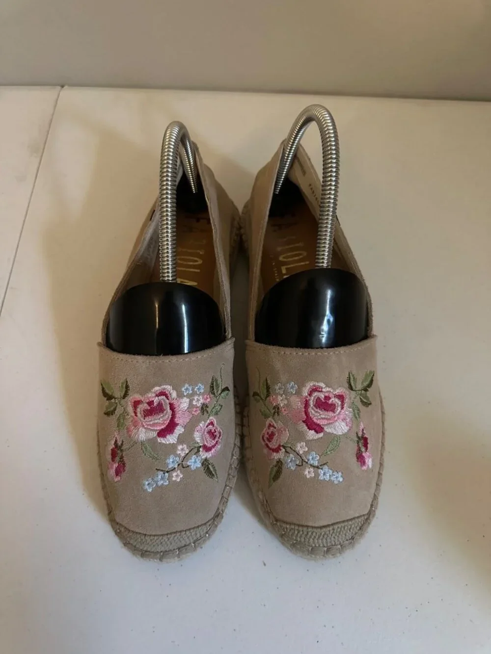 Fabiolas Espadrilles Tan Suede Leather Women’s Floral 38/8.5 Made In Spain